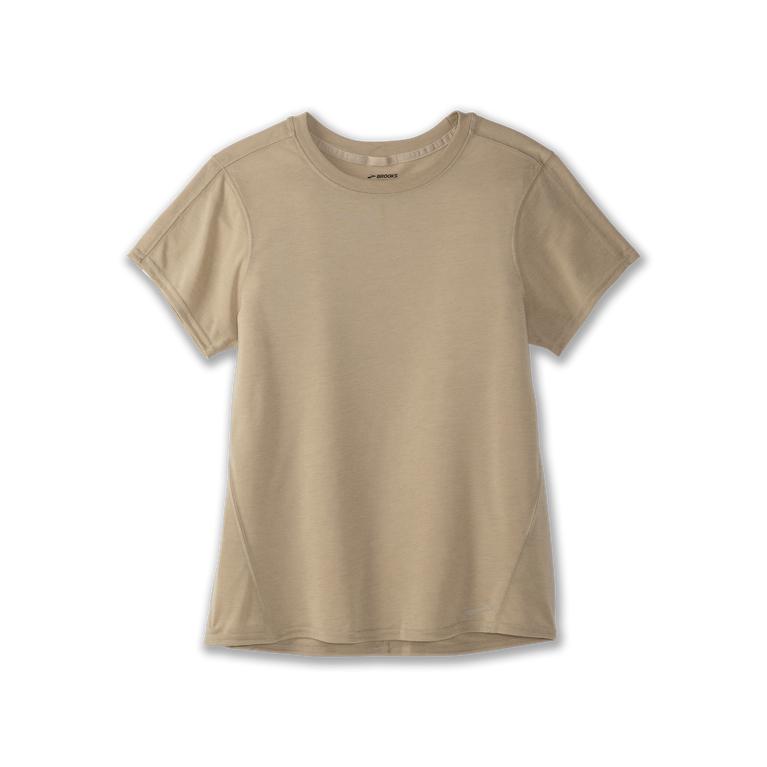 Brooks Distance Womens Short Sleeve Running Shirt - Heather Oatmeal/Black - Indonesia (GOTV-93160)